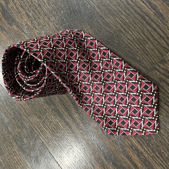 ROBERT TALBOTT Best of Class Silk Neck Tie Pink Black Yellow Geometric Bright - Picture 6 of 7
